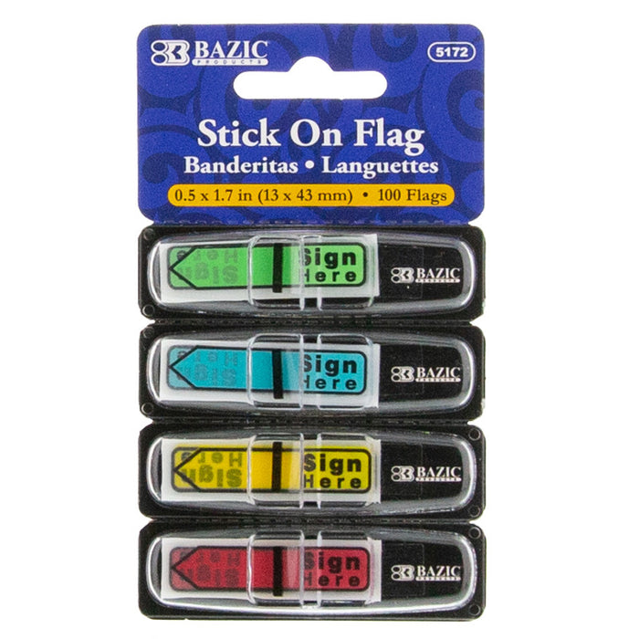 BAZIC Products BAZ5172 Neon Color Printed Sign Here Flags with Dispenser, 25 ct., 4/Pack