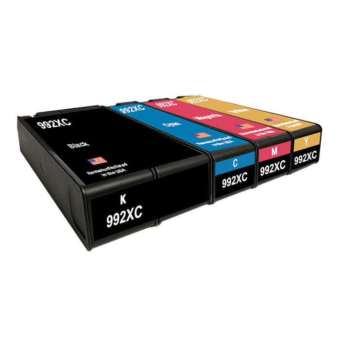 U.S. Remanufactured for HP 992XC Black and 3 Color Ink Cartridge New Chip