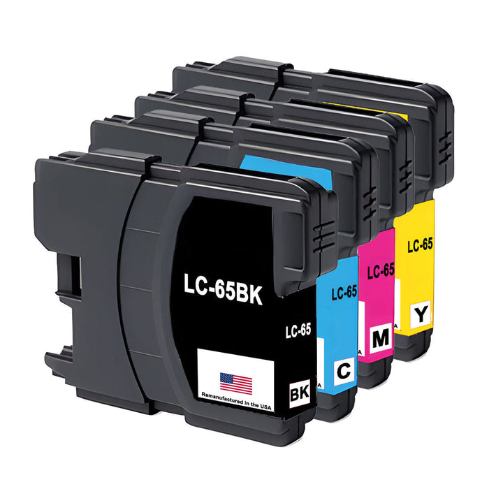 U.S. Remanufactured for Brother LC65 Black and 3 Color Combo 4-Pack