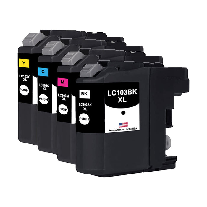 U.S. Remanufactured for Brother LC103XL Black and 3 Color Combo 4-Pack