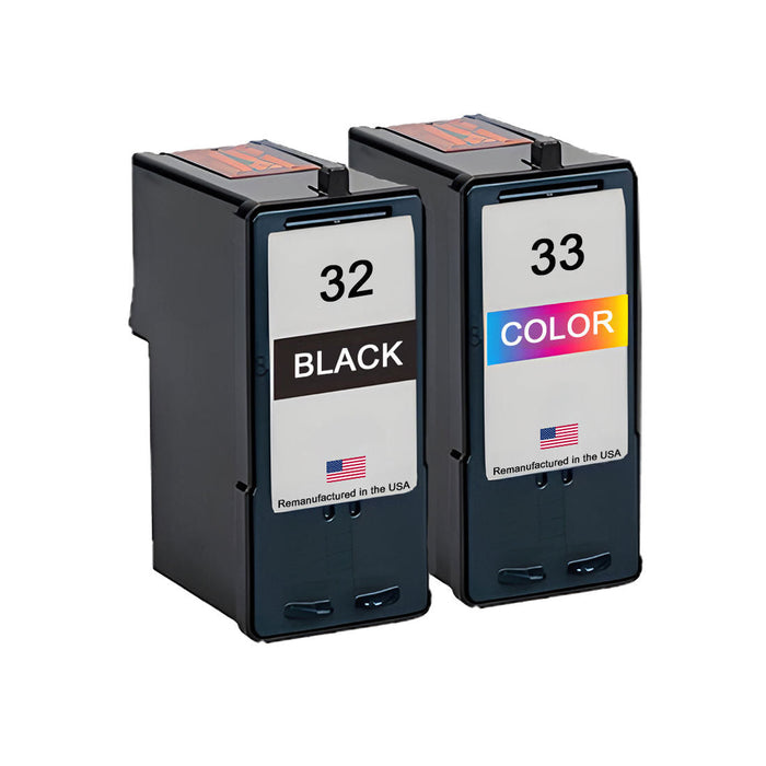 U.S. Remanufactured for Lexmark #32 Black and Lexmark #33 Color Combo Pack