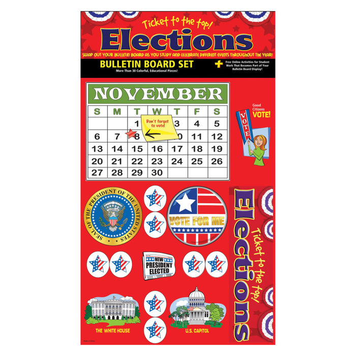 Gallopade GALBBBELEBUL Ticket to the Top - Presidential Elections Bulletin Board Set