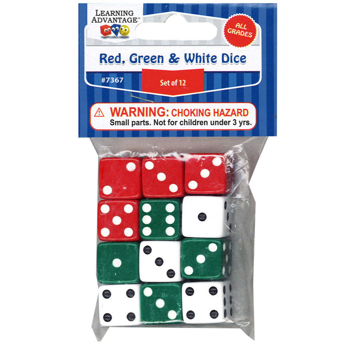 Learning Advantage CTU7367 Dot Dice - Red/Green/White - Set of 12