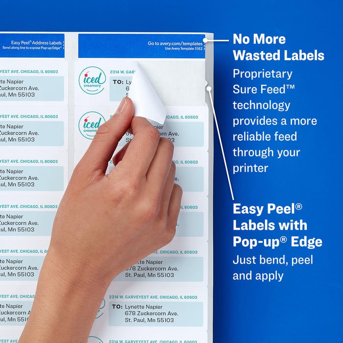 Avery AVE8161 Easy Peel Address Labels, Sure Feed&trade; Technology, Permanent Adhesive, 1" x 4", 500 Labels