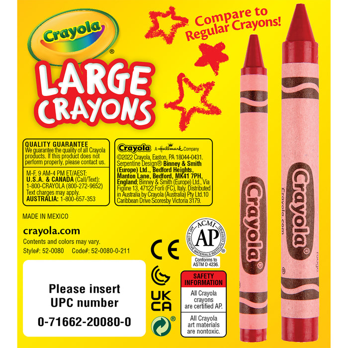 Crayola BIN80 Large Crayons, Tuck Box, 8 Count