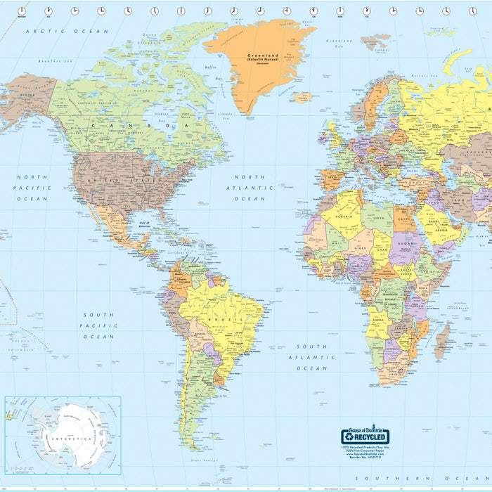 House of Doolittle HOD710 Laminated World Map, 50" x 33"