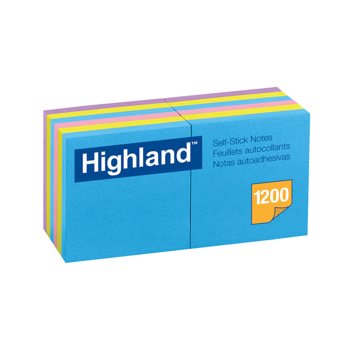Highland MMM6549B Self-Stick Removable Notes, 3" x 3", Assorted Colors, 12 Pads