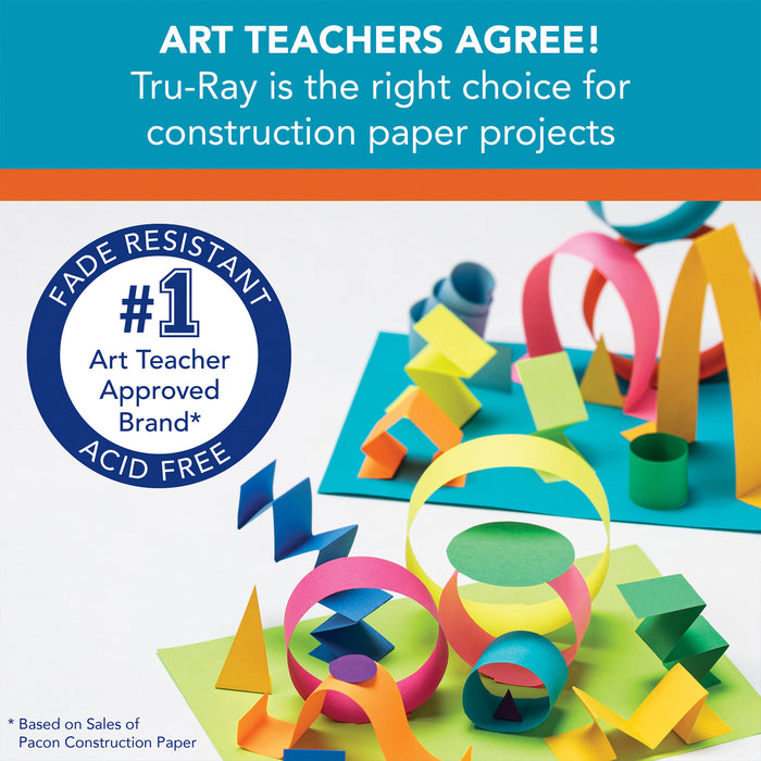 Tru-Ray PAC103058 Construction Paper, Heavyweight, White, 12" x 18", 50 Sheets