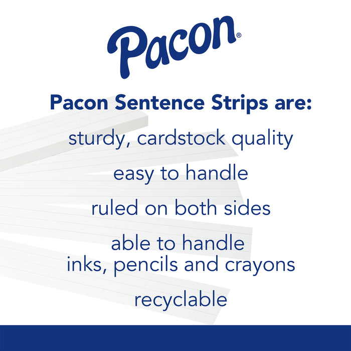 Pacon PAC5166 Sentence Strips, White, 1-1/2" Ruled, 3" x 24", 100 Strips