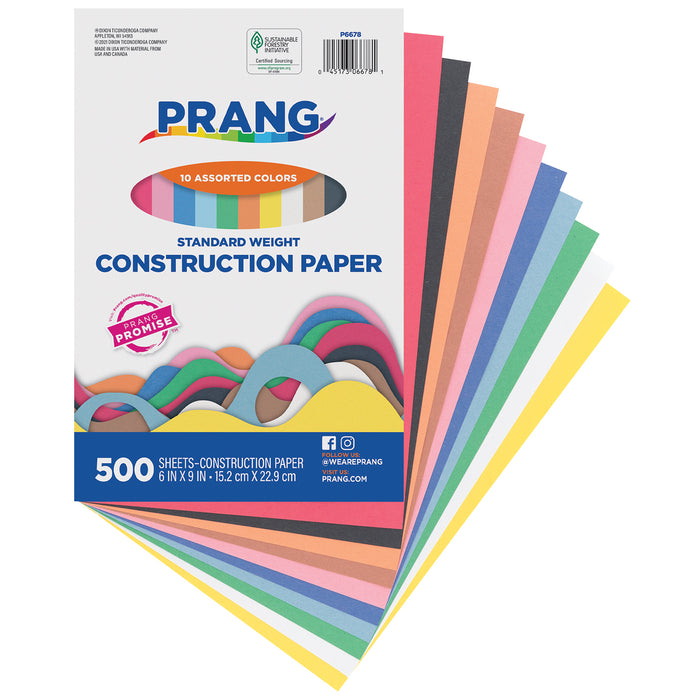 Prang PAC6678 Construction Paper, Standard Weight, 10 Assorted Colors, 6" x 9", 500 Sheets