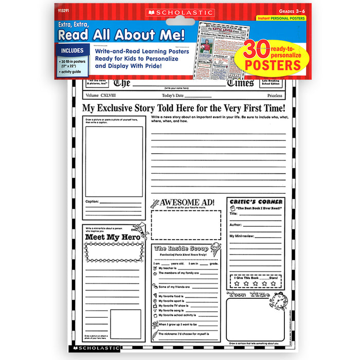 Scholastic Teaching Solutions SC-0439152917 Instant Personal Poster Sets: Extra, Extra, Read All About Me!, Set of 30