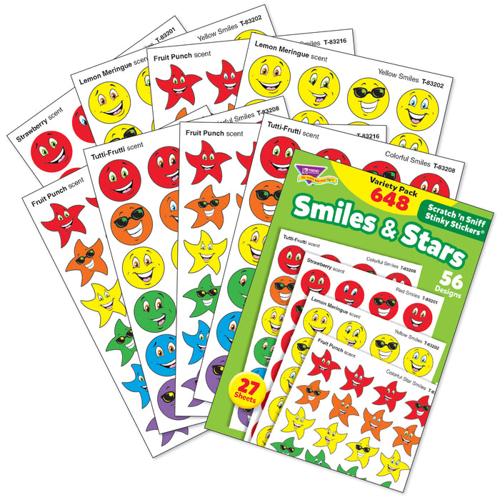 TREND T-83905 Smiles & Stars Stinky Stickers Variety Pack, 648 ct