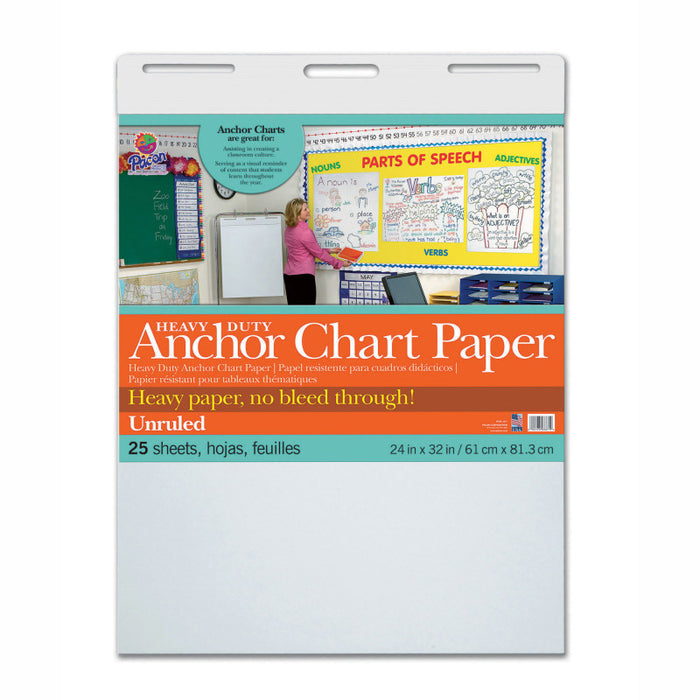 Pacon PAC3371 Heavy Duty Anchor Chart Paper, Non-Adhesive, White, Unruled 24" x 32", 25 Sheets