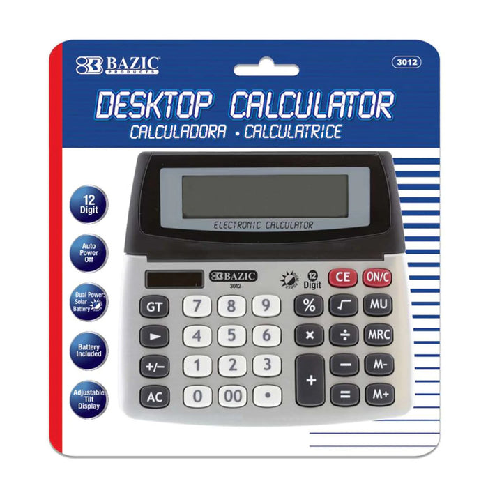 BAZIC Products BAZ3012 12-Digit Dual Power Desktop Calculator with Adjustable Display
