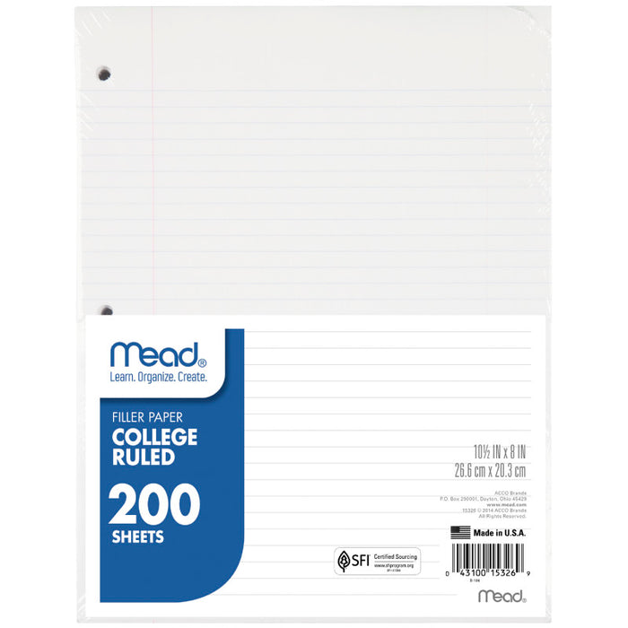 Mead MEA15326 Notebook Filler Paper, College Ruled, 200 Sheets