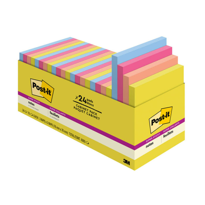 Post-it MMM65424SSJOY Super Sticky Notes - Summer Joy Collection - 3" x 3" Plain, 24-Pack