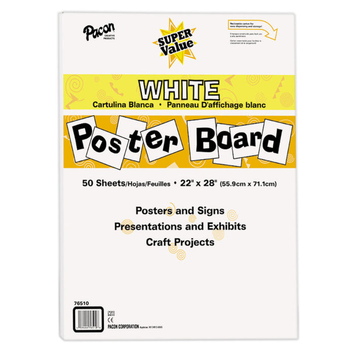 Pacon PAC76510 Super Value Poster Board, White, 22" x 28", 50 Sheets
