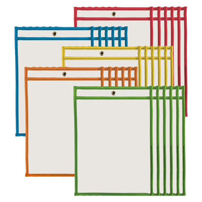 Charles Leonard CHL29030 Dry Erase Pockets, 9" x 12", Assorted Colors, Set of 30